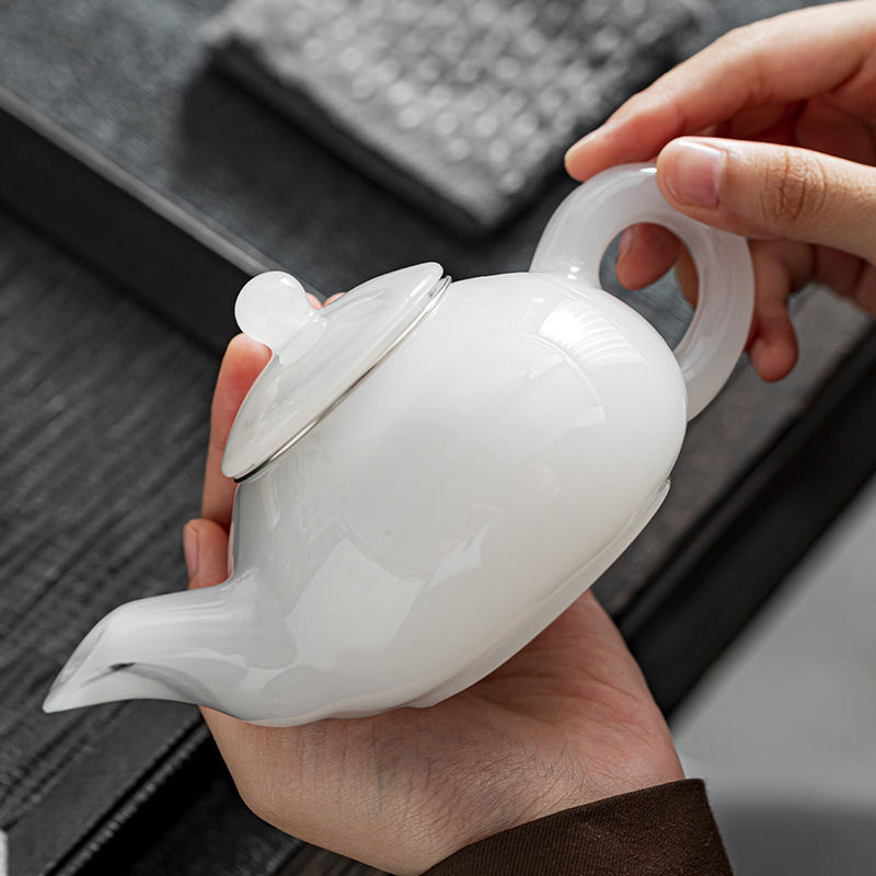 Ấm pha trà lưu ly vân xanh 250ml – Trà cụ trắng ngọc cao cấp