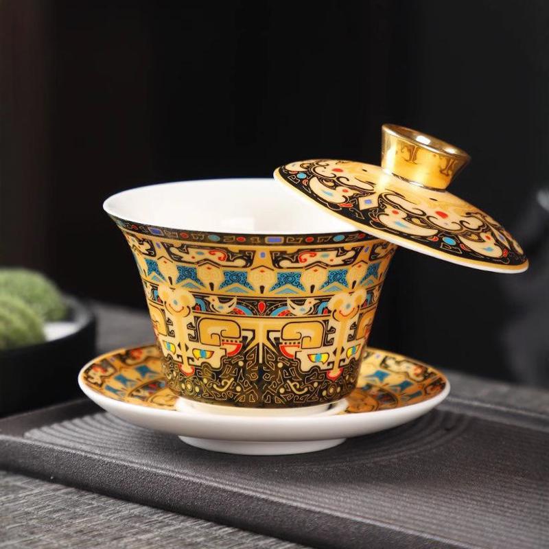 Bát trà Gaiwan sứ có nắp – Chén khải pha trà phong cách Trung Hoa
