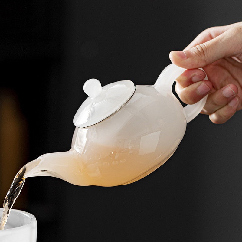Ấm pha trà lưu ly vân xanh 250ml – Trà cụ trắng ngọc cao cấp
