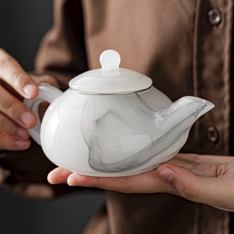 Ấm pha trà lưu ly vân xanh 250ml – Trà cụ trắng ngọc cao cấp