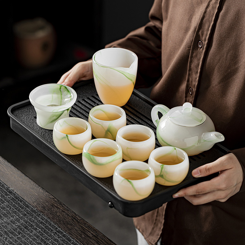 Bộ ấm chén lưu ly vân xanh 10 món – Trà cụ cao cấp kèm phụ kiện trà đạo