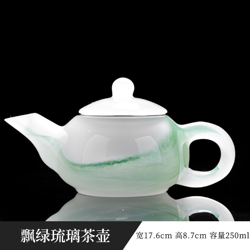 Ấm pha trà lưu ly vân xanh 250ml – Trà cụ trắng ngọc cao cấp