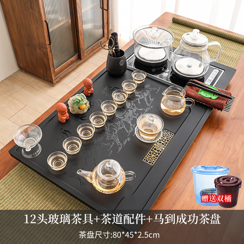 Bộ bàn trà điện Mã Đáo Thành Công – 12 món trà cụ thủy tinh, cấp nước dưới đáy